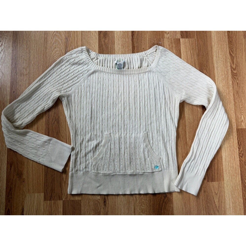 Aeropostale Cable Knit Sweater Y2K Women’s XL Cream Pullover Cottagecore